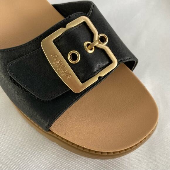 Dr. Scholl's Slide Sandals Women 8W Black Get it Movin Iconic Buckle Flats Beach - Picture 7 of 7